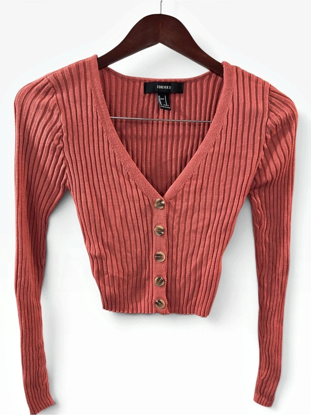 Forever 21 Ribbed V-Neck Coral Cardigan
